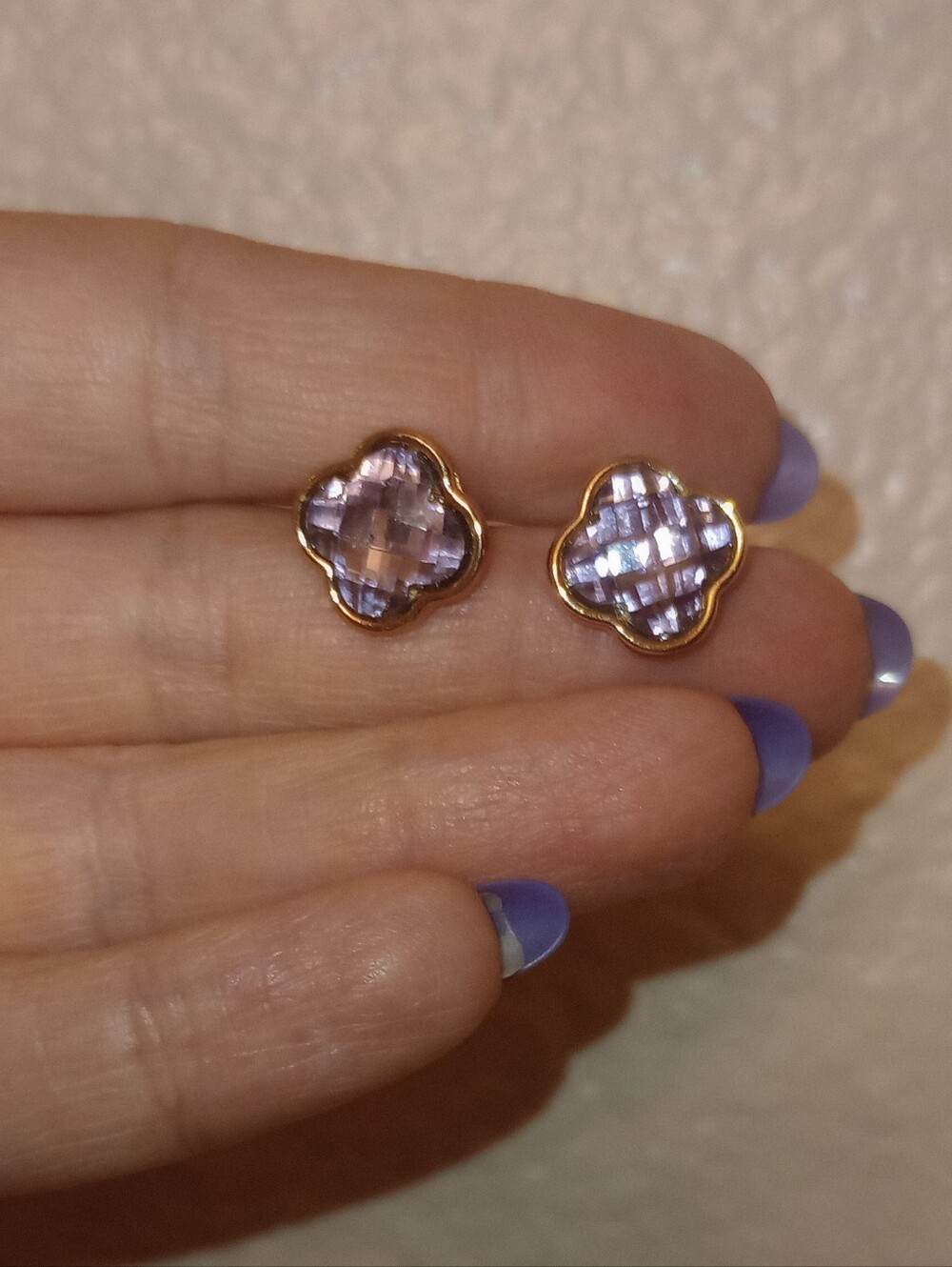 Gold-Tobe Pink Crystal Clover Stud Earrings